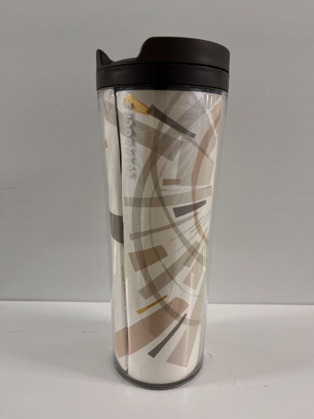 Starbucks Starburst Travel Tumbler Hot Cold Cup 16oz Acrylic Brown Gold